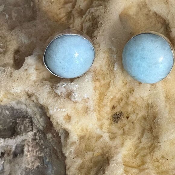 Larimar Stud Earrings, NEW, Handmade, Sterling Silver, Artisan, Natural - Picture 1 of 5